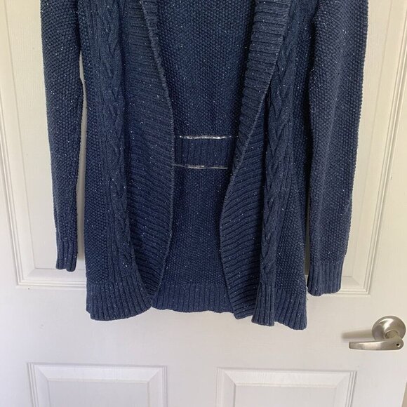 LL Bean Womens Cardigan Small Knit Open Front Sweater Long Sleeve Blue White Dot - Picture 3 of 10